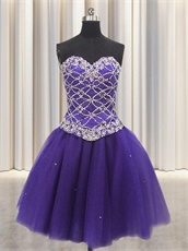 Detachable Purple Elegant Ball Gown With Knee Length Skirt Three Pieces