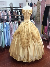 Glory Off Shoulder Gold Puffy Lace Dress Finished By Quinceanera Factory