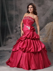 Strapless Taffeta Rose Red Quince Dress For Cheap Like Princess