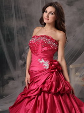 Strapless Taffeta Rose Red Quince Dress For Cheap Like Princess