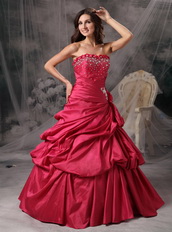 Strapless Taffeta Rose Red Quince Dress For Cheap Like Princess