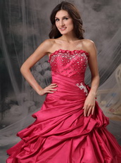 Strapless Taffeta Rose Red Quince Dress For Cheap Like Princess