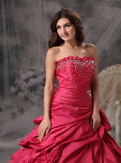 Strapless Taffeta Rose Red Quince Dress For Cheap Like Princess