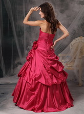 Strapless Taffeta Rose Red Quince Dress For Cheap Like Princess