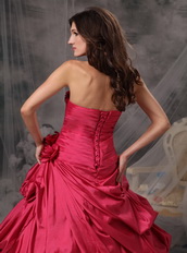 Strapless Taffeta Rose Red Quince Dress For Cheap Like Princess