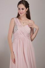 Empire Waist One Shoulder Pink Chiffon Exclusive Prom Dress