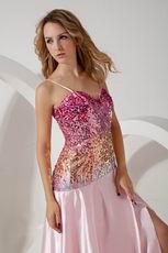 Unique Multi Colors Sequin Pink Evening Dress Wit Split