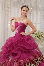 Best 2014 Appliqued Ruby Red Quinceanera Dress With Leopard Fabric