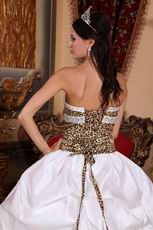 2014 Leopard Printed Fabric Quinceanera Dress With Handmade Flower