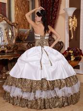 2014 Leopard Printed Fabric Quinceanera Dress With Handmade Flower