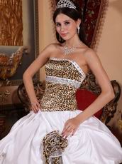 2014 Leopard Printed Fabric Quinceanera Dress With Handmade Flower