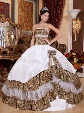 2014 Leopard Printed Fabric Quinceanera Dress With Handmade Flower