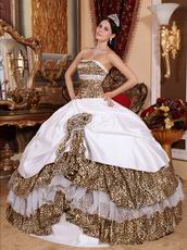 2014 Leopard Printed Fabric Quinceanera Dress With Handmade Flower