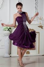 Unique Halter Colored Crystals Grape Short Evening Dress