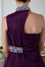 Unique Halter Colored Crystals Grape Short Evening Dress