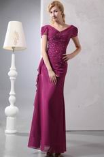 Cap Sleeves Zipper Ruby Chiffon Evening Dresses Gowns