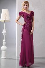 Cap Sleeves Zipper Ruby Chiffon Evening Dresses Gowns