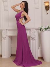 One Shoulder Violet Red Chiffon Wholesale Prom Dress China