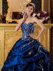 Dark Blue Appliqued Floor Length Quinceanera Dress Gown