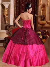 Stylish Deep Rose Pink Embroidery 16th Girls Party Dress