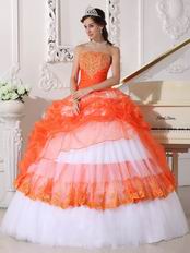 Low Price Trimed Orange Red Quinceanera 2014 Dress Gown