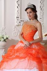 Low Price Trimed Orange Red Quinceanera 2014 Dress Gown