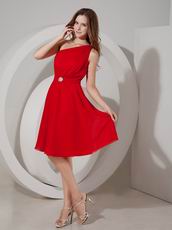 One Shoulder Wine Red Chiffon Bridesmaid Dress 2014