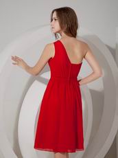 One Shoulder Wine Red Chiffon Bridesmaid Dress 2014