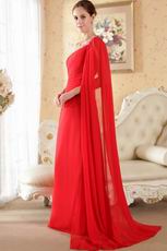 One Shoulder Watteau Train Red Prom Dress With Beading