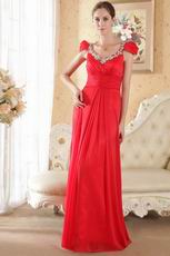 V Neck Cap Sleeves Handmade Prom Dress Inexpensive