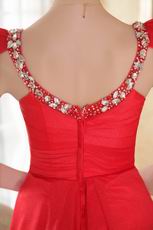 V Neck Cap Sleeves Handmade Prom Dress Inexpensive