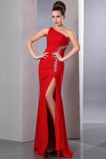 Different One Shoulder Beaded Sexy High Front Split Prom Dress