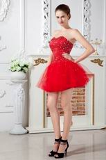 Lovely Sweetheart Dark Red Net Graduation Dress Cheap