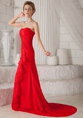 Strapless Upper Part A-line Ruffle Skirt Red Chiffon Prom Dress