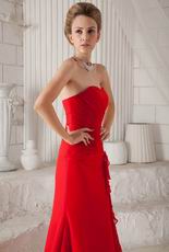 Strapless Upper Part A-line Ruffle Skirt Red Chiffon Prom Dress