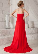 Strapless Upper Part A-line Ruffle Skirt Red Chiffon Prom Dress