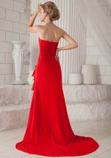 Strapless Upper Part A-line Ruffle Skirt Red Chiffon Prom Dress