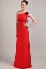 Spaghetti Straps Long Red Prom Dress With Hand Made Flower