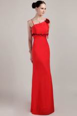 Spaghetti Straps Long Red Prom Dress With Hand Made Flower