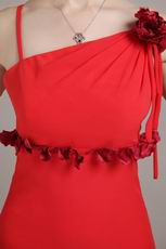 Spaghetti Straps Long Red Prom Dress With Hand Made Flower