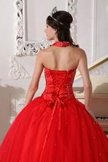 Halter Floor Length Quinceanera Dress In Dark Red