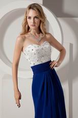 Slender Column Sweep Dark Blue Chiffon Evening Party Dress