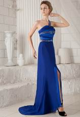 Royal Blue One Shoulder Split Floor Length Prom Party Dress