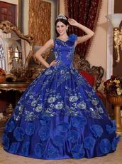 Royal Blue Sequin Decorate Quinceanera Dress With Lotus Leaves