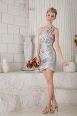 Cheap One Shoulder Silver Elestic Woven Satin Sweet 16 Dress