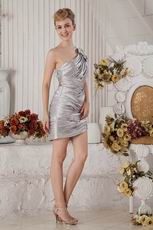 Cheap One Shoulder Silver Elestic Woven Satin Sweet 16 Dress