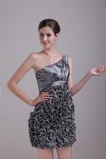 Silver Grey Mini One Shoulder Cocktail Dress By Designer