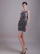 Silver Grey Mini One Shoulder Cocktail Dress By Designer