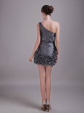 Silver Grey Mini One Shoulder Cocktail Dress By Designer