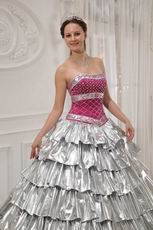 Flaring Layers Cascade Trimed Skirt Silver Quinceanera Dress